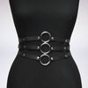 Women Black Leather Waist Belts Sexy Body Harness 3 Layer PU Metal Hoop Patchwork Rivet Belt for Lady