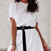Fashion Loose Belts Ladies Dress Women Short Sleeves Shirt