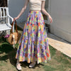 Womens Summer High-saturation Color-block Floral Skirt