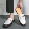 New Style Closed-Toe Half-Flip-Flops Mens Metallic Color Shallow-V Cut Leather Sandals