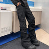 Large Pocket Pleated Black Cargo Pants Men