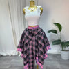 Fake Two-piece Plaid Color-block Elastic Waistband One-size-fits-all Flared Ruffled Tie-detail Skirt