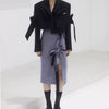 Bow-tie Contrast-color Slit Quilted Mid-length Wool Skirt