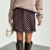 Retro Polka-dot Lace-spliced Satin Imitation-silk Mini Skirt