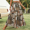 Womens Bohemian-Style Holiday Patchwork Printed Ruffled Hem Skirt