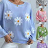 New Loose Bat Sleeve Sweater For Women Tops Embroidered Flower College One-shoulder Sweater